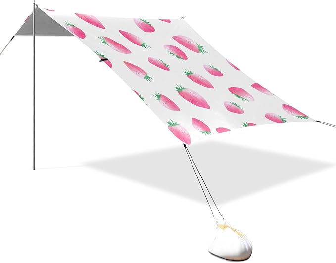 xigua Strawberry Beach Tent Sun Shelter with Carrying Bag - Silver Coated Oxford Fabric Beach Canopy for Beach Camping Fishing - Includes Windproof Ropes Sandbags &amp Stakes