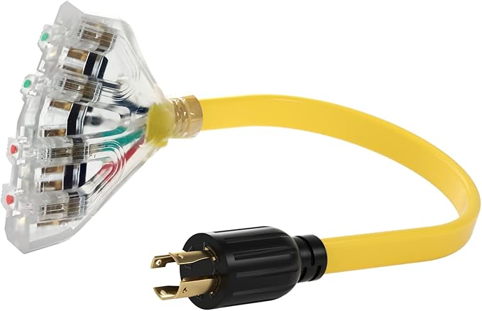 ACKING 30 Amp NEMA L14-30/Four 5-20R Generator Locking Cord 4-Prong 10 Gauge Cord to Household CableGenerator Adapter 125/250V 30 Amp 7500 Watts UL Listed 1.5FT