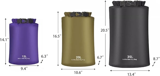 Ultralight Dry Sack Set Lightweight Roll Bag Compression Bag Set for Travelling Outdoor and Camping (5L+12L+20L)