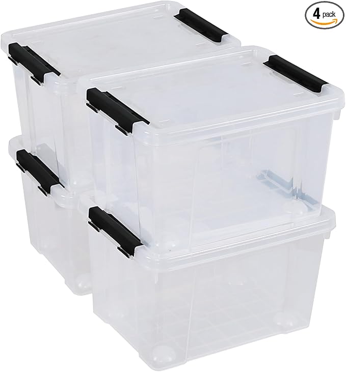 4-Pack 25 L Plastic Storage Bin with Lid and Wheels Clear Plastic Container Box