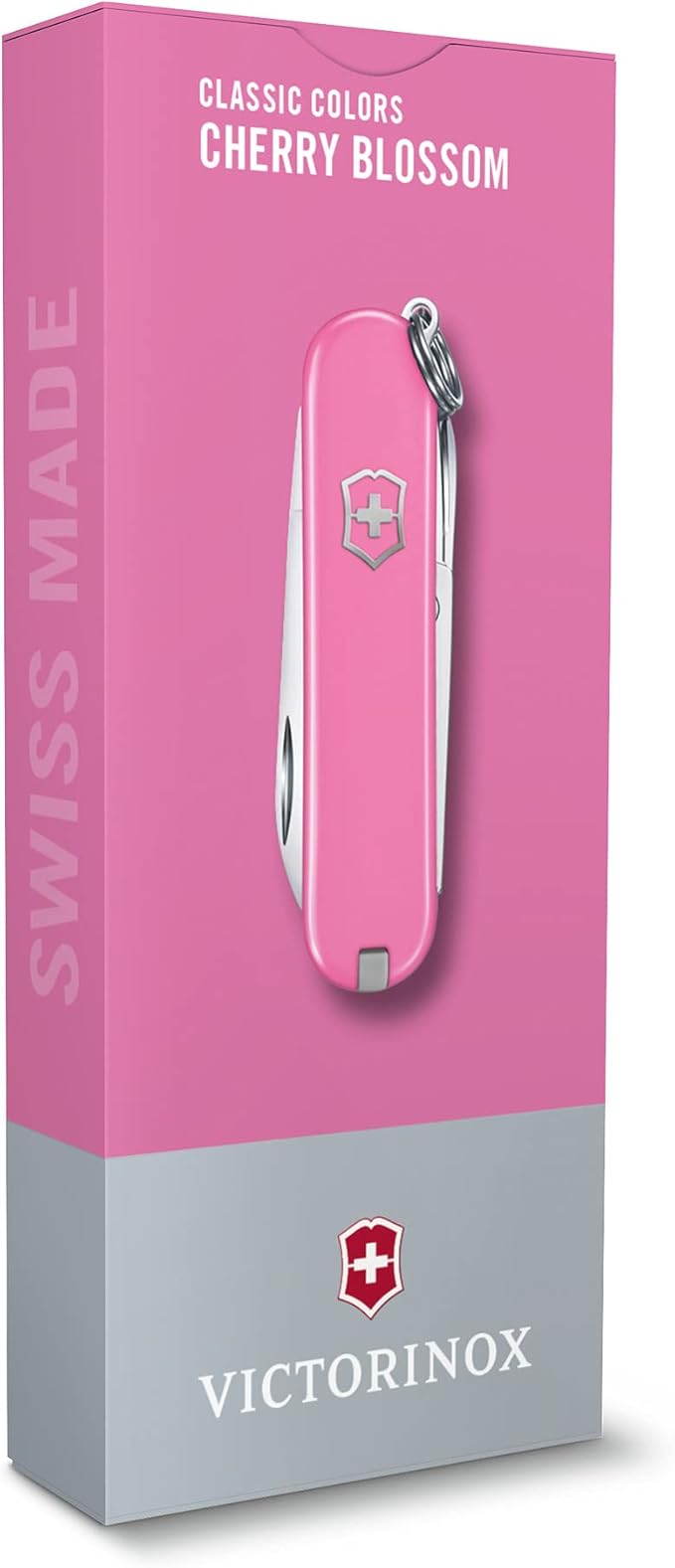 Victorinox Classic SD Swiss Army Knife Compact 7 Functions Swiss Made Pocket Knife with Small Blade Screwdriver and Key Ring - Cherry Blossom (Pink)