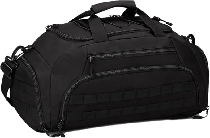 UNISTRENGH 3-Ways Tactical Military Nylon Men Holdall Weekend Travel Duffel Bag Backpack Messenger Shoulder Bags Rucksack Handbag (Black)