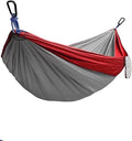 Double Camping Hammock Portable Indoor Outdoor Tree Hammock with 2 Hanging StrapsLightweight Nylon Parachute Hammocks for Backpacking Travel(Grey/Green)