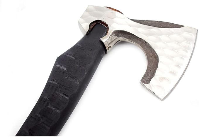 Hand Forged Viking Bearded Axe – 1075 High Carbon Steel Handmade Medieval Style Camping &amp Hunting Axe with Ash Wood Handle and Leather Sheath (Black)