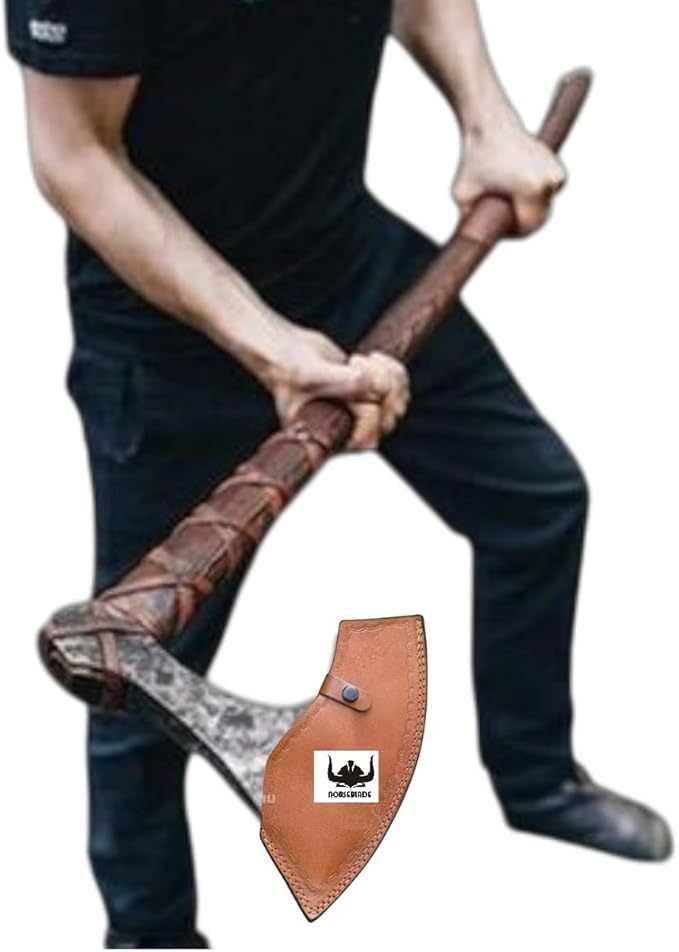 Forest Hunting |42”Two Handed Large Berserker Axe Large Norse AxesScandinavian Style Viking Axe Double Headed ax Real Battle ax Wood Handle self Defense Weapons War Hatchet (Large Norse Axe)