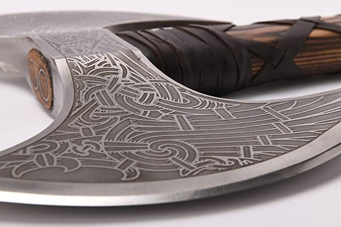 I Camping Axe Tomahawk Viking Bearded Axe Christmas gifts-27 Long Odin's Double Edge Head Viking Axe Twin Blade Axe with Ash Wood Handle with Genuine Leather Sheath (OD-007)