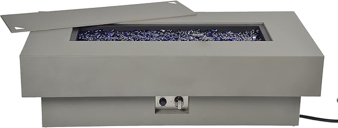 Outdoor Low Profile Fire Table 48-inch Rectangle Propane Gas Fire Pit Table 50000 BTU Modern Firepit w/Lid Glass Rocks Cover Pre-Attached 10ft Propane Hose Flint Gray
