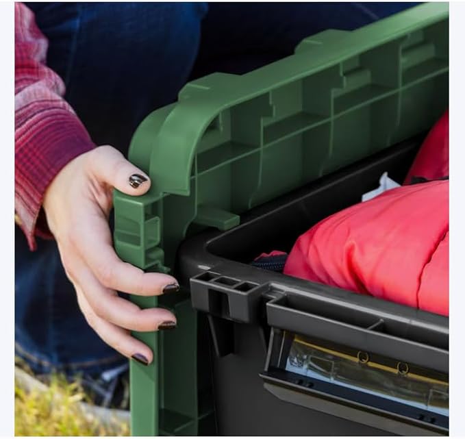 Heavy Duty Stackable Tote with Latching Lid 15-Gallons (60-Quarts) Dark Green Large 2-Pack