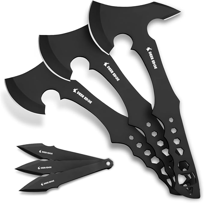 11.5 Throwing Axe Set – Professional Throwing Axe Pack of 6 - Chopping Hatchet with Nylon Sheath – Small Outdoor Camp Hatchet for Axe Throwing Game - Black