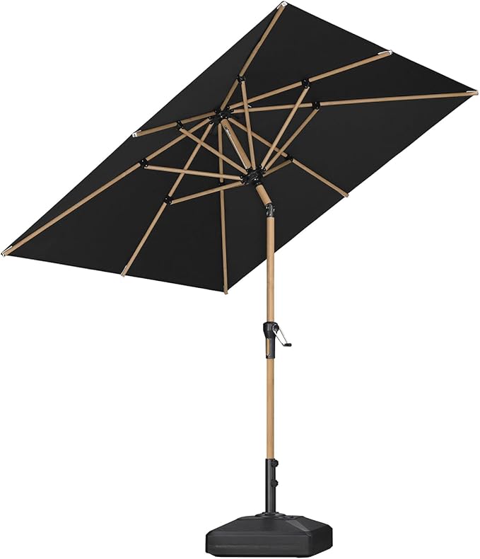 PURPLE LEAF 6.5' x 6.5' Square Patio Umbrella Outdoor Table Umbrella Aluminum Market Umbrella with Push Button Tilt &amp 8 Sturdy Ribs and Crank Outdoor Umbrellas for Garden Deck Patio Black