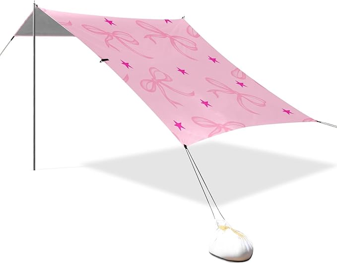 ALAZA Bow Stars Pink Beach Tent Sun Shelter Portable Canopy Sunshade for Outdoor Camping Picnics Backyard Fun 10x9 ft