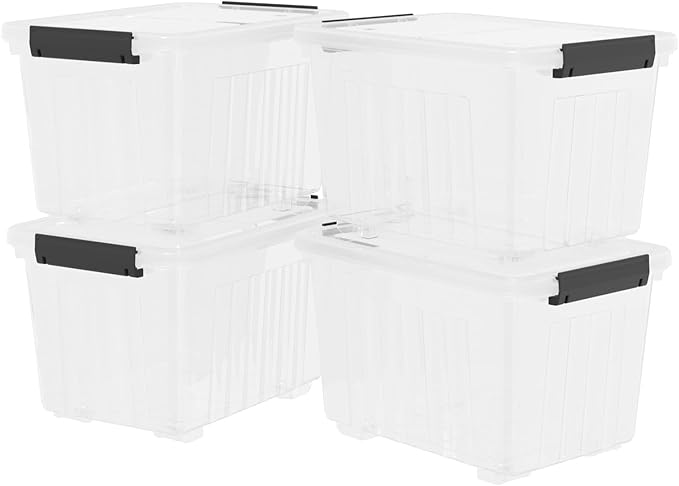 30 Quart Clear Storage Latch Bin with Lids Clear Storage Totes with Lid 4-Pack