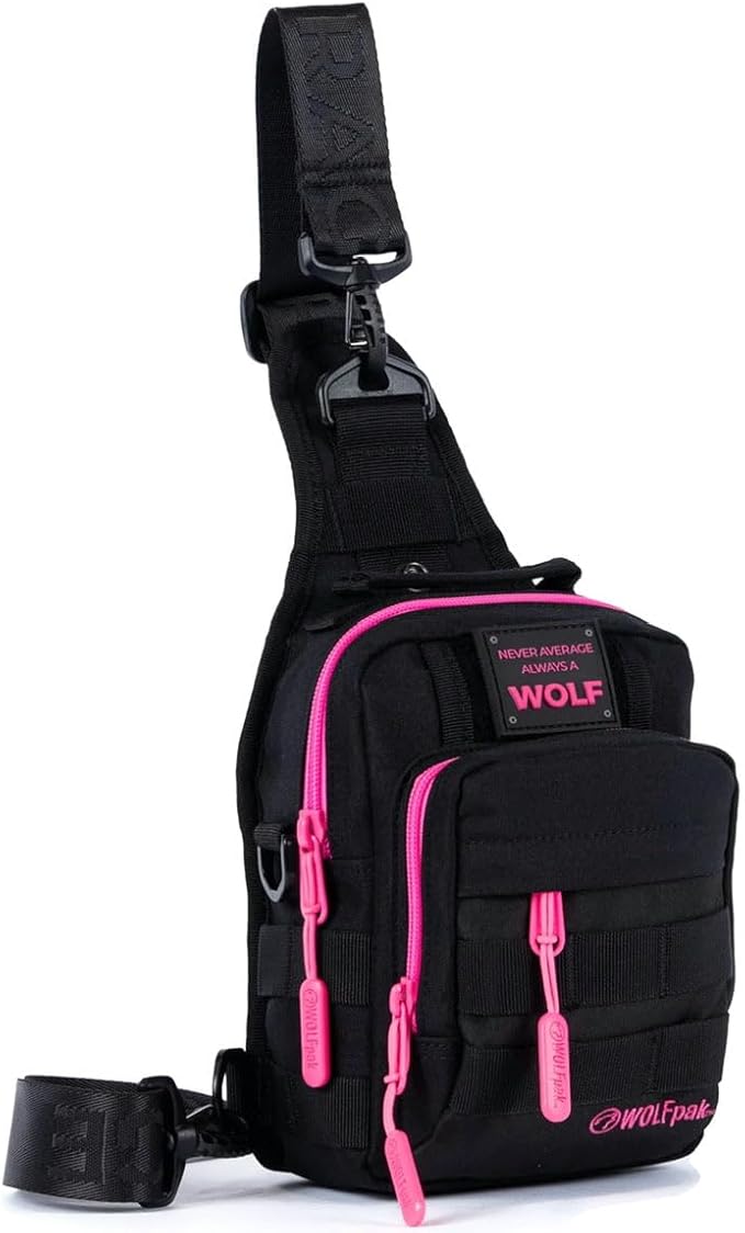 WOLFpak 4L Mini Tactical Sling Bag (Black Neon Pink) Compact Crossbody Backpack for Gym Travel &amp EDC | Tactical Shoulder Bag with Multiple Pockets – Lightweight Durable Sling Pack for Men &amp