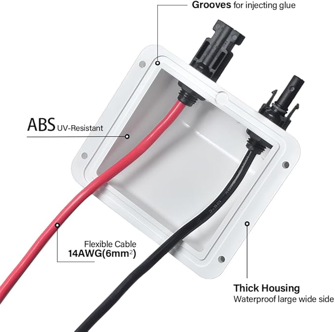 Solar Entry Gland 10ft Weatherproof ABS Double Cable 10AWG for All Cable Types UV Resistance Dual Cable Entry Housing for Solar Project on RvBoatCamperVan