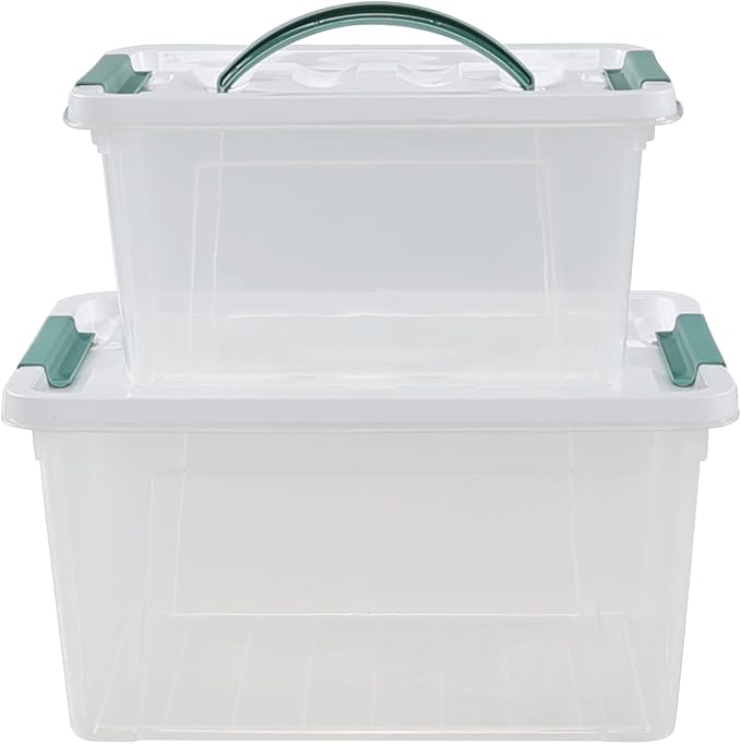 14 Quarts &amp 7 Quarts Storage Bins with Lids 2-pack Clear Plastic Totes Boxes
