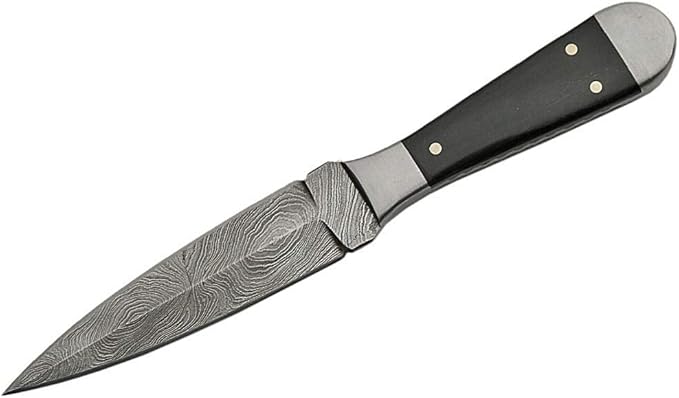 SANZ Damascus Hunting Knife 6.5 Inch - Camping Knife with Wood Handle Full Tang Blade &amp Sheath - Outdoor Knife for Hunting Camping &amp Outdoor uses