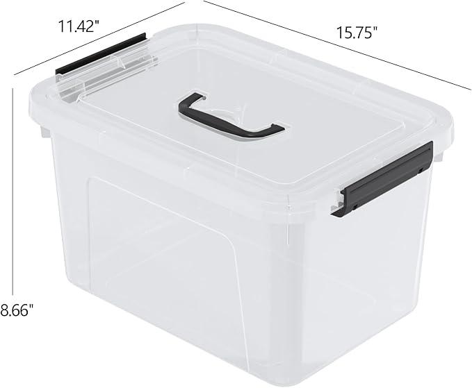 20 Quarts Stackable Plastic Storage Latches Box with Lid Clear Latching Storage Bin with Handle 4 Packs