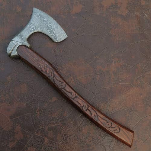 Axe Damascus Steel 17'' Rose Wood Handle TOMAHAWK HATCHED Axe