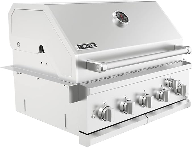 Spire Premium 5 Burner Built In Gas Grill Island Head Stainless Steel 30 Inch Propane Grill with Rear Burner 63000 BTUs 750 SQ In Racks Dual Fuel Compatibility - 740-0788P
