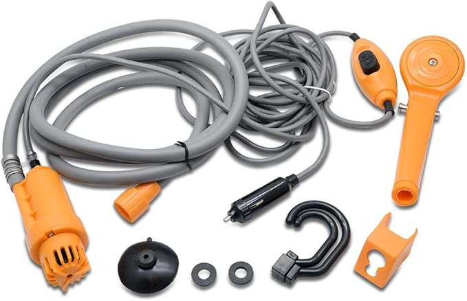 12V Camping Showers with Water Pump Portable Outdoor Shower Kit 5 Meter Cable with Cigarette Lighter Plug Max 7L Water Per Minute for Champing Pet Bath