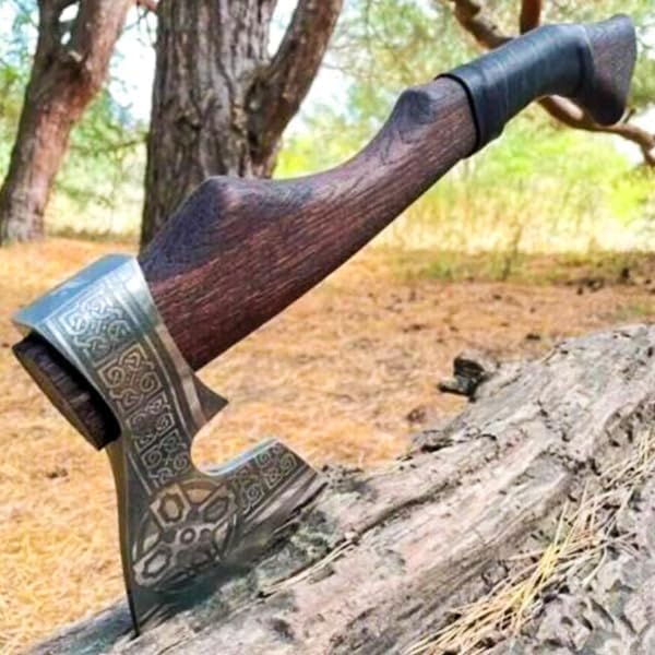 20 Inches Length || 2piece Set || Viking Hammer + Hatchet || Carbon Steel || Wood Handle || Norse-Inspired Design || Viking Collectibles || Viking-Themed Gifts || Leather Sheath Included.