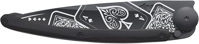 deejo - 37G Folding Pocket Knife with Belt Clip - Good Luck Design 3.7-Inch Stainless Steel Blade Black Titanium Finish Ebony Wood Handle - Lightweight EDC for Home Work and Outdoor Use