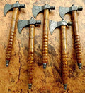 Lot of 5 Axe Damascus Steel 18'' Beautiful Smoke Pipe Olive Wood Handle Axe/Hand Forged Woodsman Axe