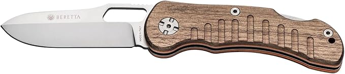 Beretta Bushbuck Folding Knife | 85mm Stainless Steel Blade with Walnut &amp G10 Handle | Compact Versatile Outdoor Hunting Knife