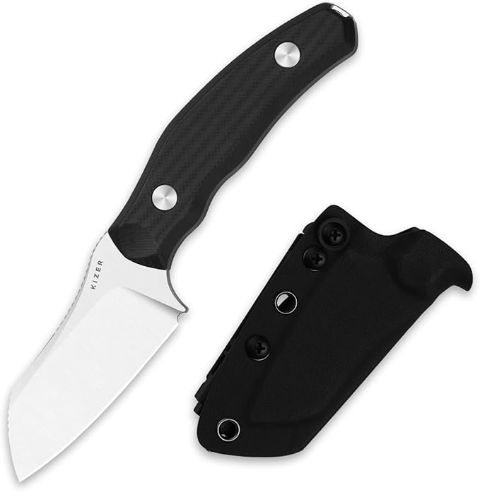 Kizer Bulldog Fix Fixed Blade Knife 2.97 Sheepsfoot 14C28N Blade Hunting Knife with Sheath Black G10 One-Piece Handle EDC Camping Knives for Outdoor Survival 1116A3