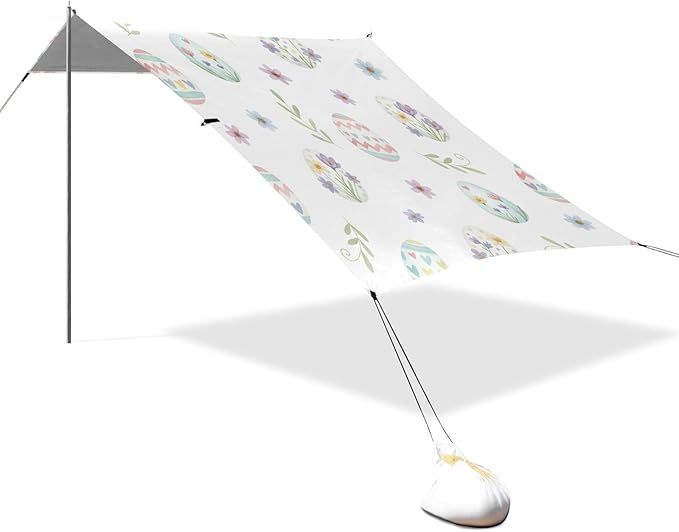 xigua Easter Egg Beach Tent Sun Shelter with Carrying Bag - Silver Coated Oxford Fabric Beach Canopy for Beach Camping Fishing - Includes Windproof Ropes Sandbags &amp Stakes