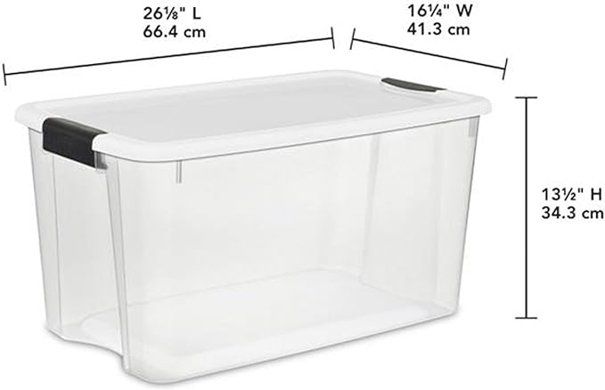 Sterilite 4 Sets of 70-Quart &amp 6 Sets of 18-Quart Heavy-Duty Stackable Storage Container Tote Clear Base w/White Latch lid for Home Organization