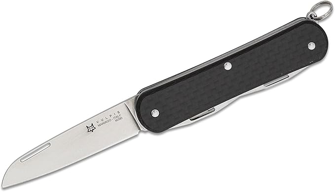 Fox Knives Vulpis FX-VP130-F4 Slipjoint Folding Knife 4-in-1 Multitool 2.17in Blade Bottle Opener Can Opener Flat Head Screwdriver Scissors - Compact Versatile Pocket Knife (Carbon Fiber)