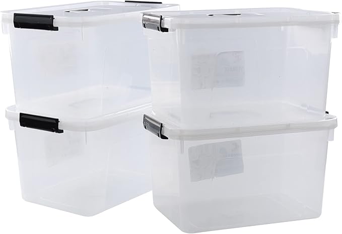 4-Pack 10.5 Quart Clear Latch Storage Box with Lid Plastic Storage Latch Bin