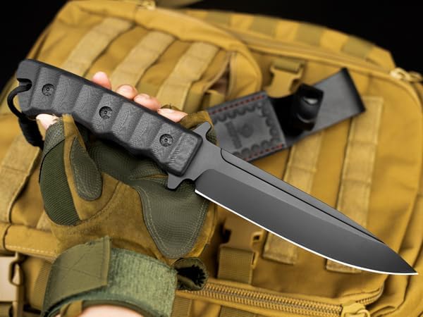 NedFoss BLACK PHOENIX Hunting Knife with Holster 5.5 8Cr14Mov Survival Fixed Blade Knife G10 Handle Bushcraft &amp Camping Gifts for Men