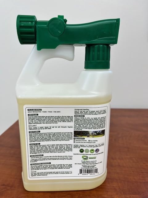 Mosquito Magician Ready to Use Hose Sprayer - Holds 32 Fl Oz of Liquid - Refillable - Kills Mosquitoes Fleas and Fire Ants - for Yards Lawns Patios - with Essential Oils - Mint