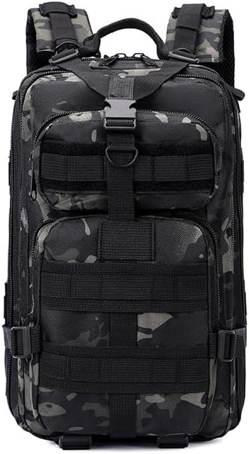 30L Comfortable Durable Military Tactical Backpack w/USA Flag Patch MOLLE Hiking Camping Travel Bag（black camouflage）