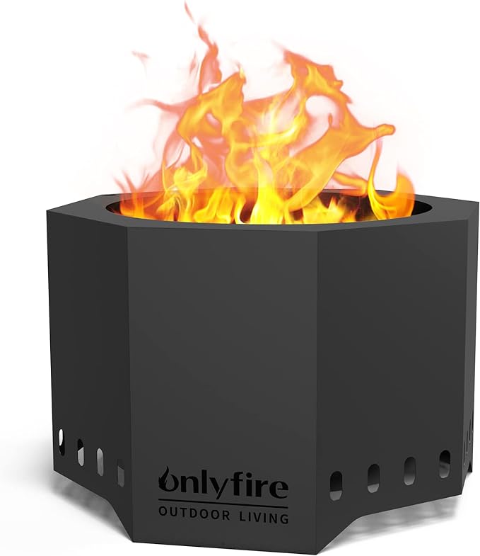 ONLYFIRE OUTDOOR LIVING 24 Modern Smokeless Fire Pit Portable Wood Burning Firepit for Camping Tailgating Patio Backyard Lakeside Villa Beach Bonfire Party Outdoor Fireplace Black FP013