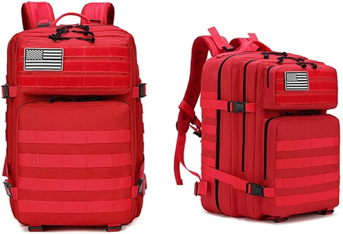 Tactical Backpack for Men Large Military Style Hiking Backpack with MOLLE System Travel Camping Bag for Trekking (red)