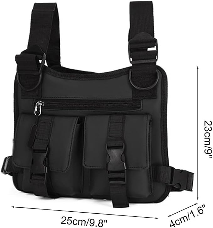MiOYOOW Sports Chest Bag Waterproof Front Chest Bag 3 Pockets Tactical Chest Pack for Walking Hiking Cycling Running