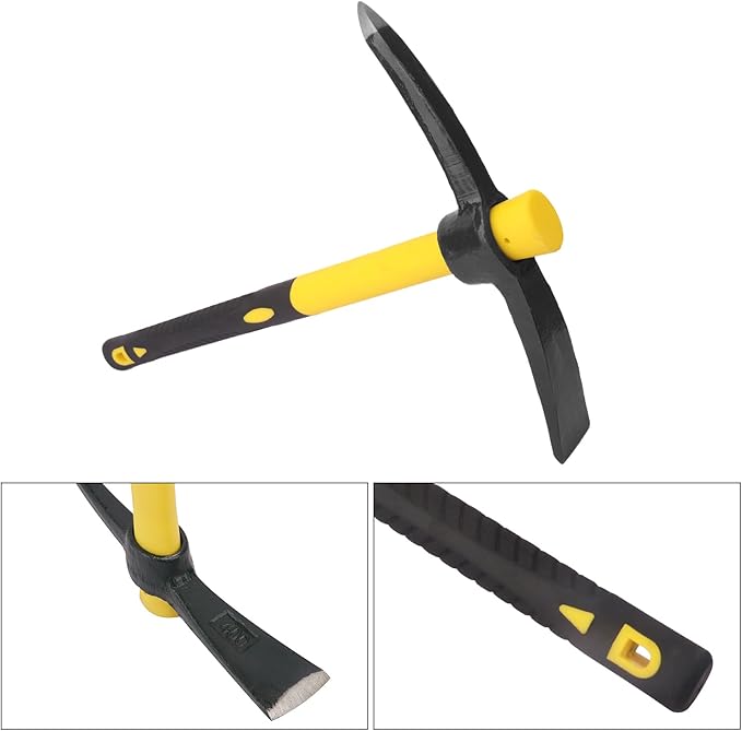 3 Packs 15 Inch Garden Pick Axes with Fiberglass HandleHand Pickaxe Cast Steel of Pick Axes Head for Gardening Camping Prospecting and Outdoor Activities