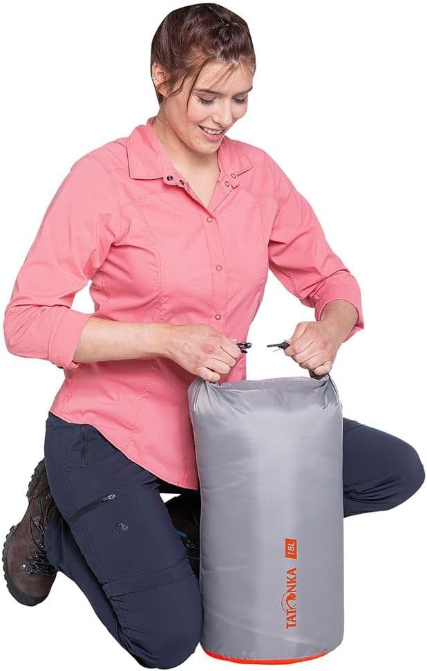Tatonka Packing Bag Dry Sack 18 L - Waterproof Pack Bag with Roll Closure and Clasp - Made of Recycled Polyester - 18 Litre Volume (grey)