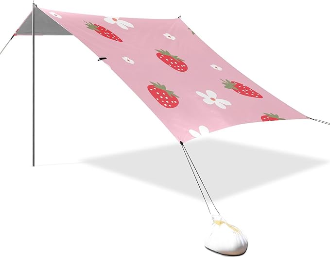 ALAZA Flower and Strawberry Pattern Beach Tent Sun Shelter Portable Canopy Sunshade for Outdoor Camping Picnics Backyard Fun 10x9 ft