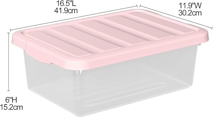 Set of 2 Clear Plastic Storage Organizer Bins with Pink Lids 14 Quart Versatile Organizer Container Boxes for Home Office and Garage