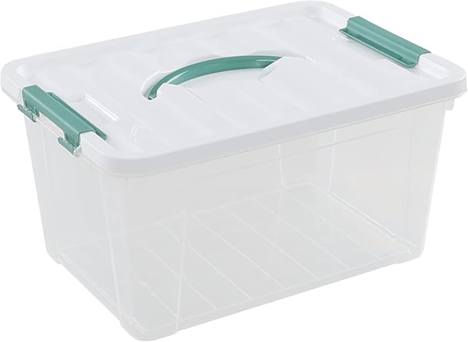 Ggbin 14 Quart Latching Storage Box with Handle 1 Pack Plastic Lidded Organizing Bin