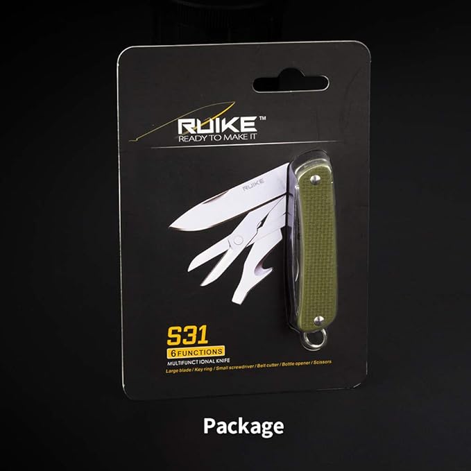 Ruike Keychain Small Pocket KnifeFolding 6 in 1 Multitool12C27 Steel StainlessG10 HandleMini EDC Tactical Camping Army Tac Survival Hunting GearKey Compact ScissorsScrewdriverBottle Opener Tool