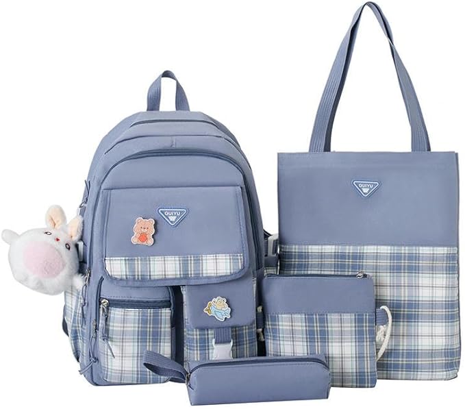 Rucksack Shoulder Bag Small Fresh Plaid Large Capacity Backpack Four Pieces Backpack Fashion Shoulder Bag Handbag
