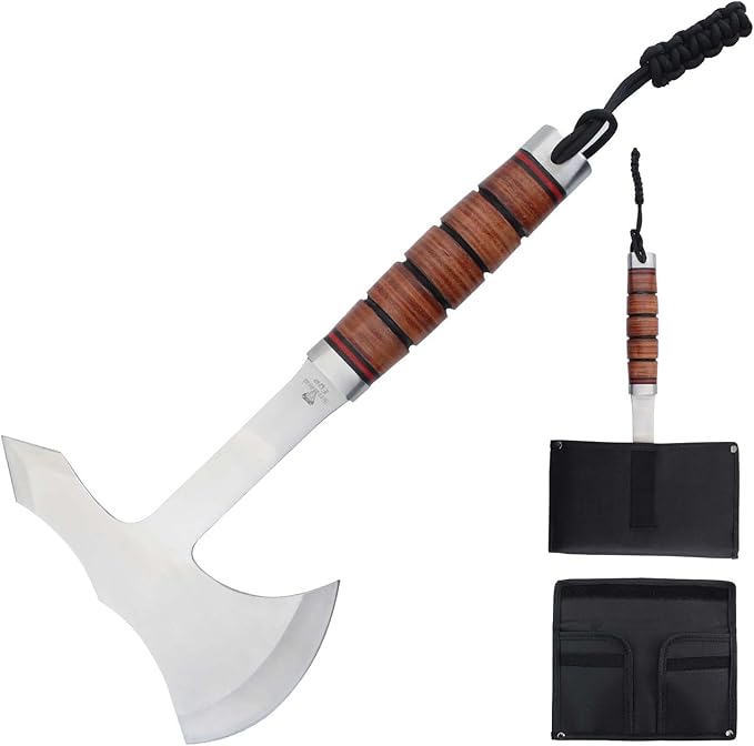 Snake Eye Tactical Tomahawk Gaming Steel Axe with Nylon Sheath 11 Outdoor-Recreation Camping Hunting Hatchets &amp Games for Adults (Silver &amp Brown)
