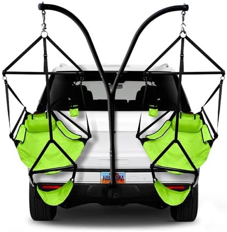 HAMMAKA Trailer Hitch Stand and 2 Ripstop Nylon AIR LITE Chairs (Neon Yellow)