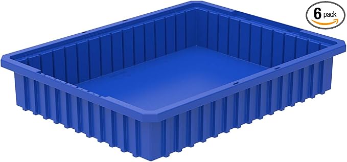 Akro-Mils 33224 Akro-Grid Plastic Slotted Dividable Modu Box Stackable Grid Storage Tote Container (22-3/8-Inch L x 17-3/8-Inch W x 4-Inch H) (6 Pack) Blue