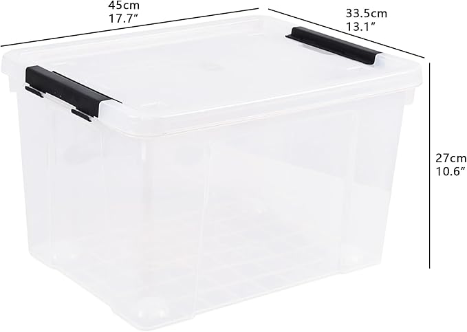 35 L 4-Pack Plastic Storage Bin with Wheels and Lids Clear Plastic Lidded Storage Container Box